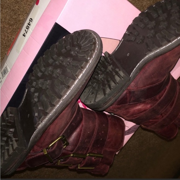 Jeffrey Campbell Trudge wine red maroon mid calf leather moto boots sz 6 - Picture 4 of 6